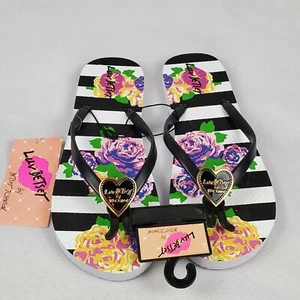 Betsey Johnson Floral Roses With Logo Thong Flip Flop Sandals Women's Size 10 - Picture 1 of 11