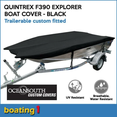 Oceansouth Custom Fit Trailerable Boat Cover for Quintrex F390 Explorer - Black  - image 1 of 4