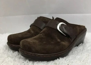 Klogs braune Wildleder Schnalle Slipper Damen Clogs US Größe 7M - Bild 1 von 12