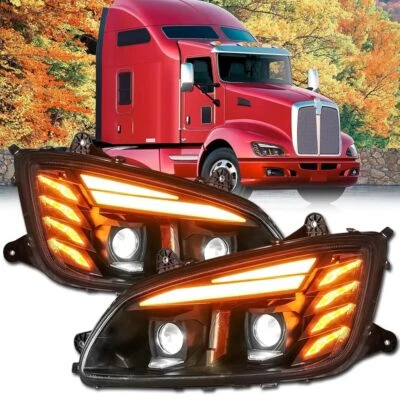 Juego de faros proyectores LED completos negros para Kenworth T170/270/370/660 2008-2016 Foto 1 de 4