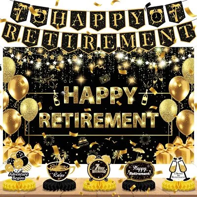 Kit de decoraciones de fiesta de jubilación dorado negro para hombres mujeres grande negro dorado Ha... Foto 1 de 4