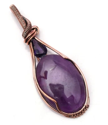 Кулон ювелирный ручной работы из натурального аметиста драгоценных камней медной проволоки 2,10 дюйма - Изображение 1 из 4