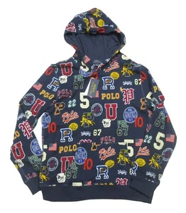 Polo Ralph Lauren Boys Navy Letterman Graphic Fleece Pullover Hoodie - Picture 1 of 3