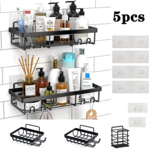 Shower Caddy Shelf 5 Pack Adhesive Shower Organizer Rack with save Space Hooks - Picture 1 of 15