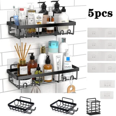 Shower Caddy Shelf 5 Pack Adhesive Shower Organizer Rack with save Space Hooks - Image 1 of 4
