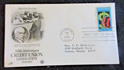 FDC #2075*CREDIT UNION*2/10/84*Artcraft Cachet *20c stamp* Excellent condition - Image 1 of 3