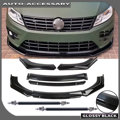 For Volkswagen Passat Front Bumper Lip Splitter Spoiler Glossy Black＋Rods - Image 1 of 4