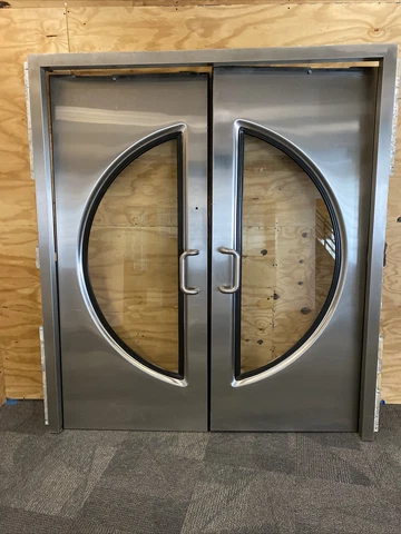 Vintage Art Deco Stainless Steel Doors w/ Frame Cover