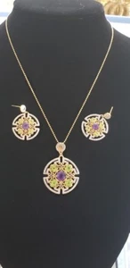 Ohrringe & Anhänger gold grüner Peridot lila Amethyst gemarkt 925 Silber - Bild 1 von 12