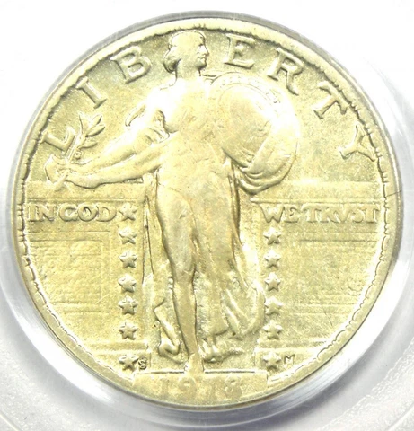 1918/7-S Standing Liberty Quarter 25C Coin. Certified PCGS VF30 - Rare Overdate Cover
