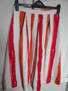 "BEN DE LISI" 10 BNWOT COTTON LOOSE PLEAT CREAM/ORANGE/RED FLARED SKIRT - Picture 1 of 5