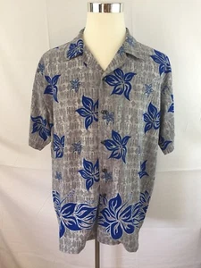 Camisa hawaiana tribal floral azul gris manga corta Ocean Current para hombre talla L - Imagen 1 de 8