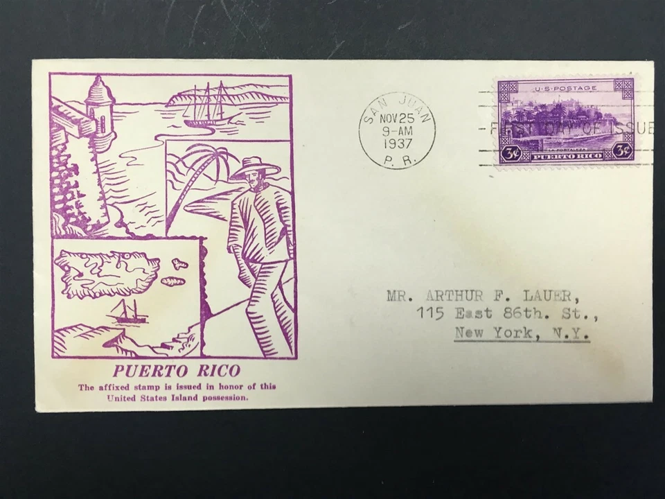 PUERTO RICO, 1937 First Day of Issue with SCARCE Cachet cancelled San Juan, # 80 - Image 1 of 1