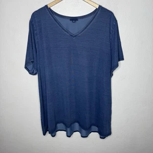 Pure Jill Indigo Blue  V-neck T-shirt Stretch Womens 3X Lyocell Casual Tee Shirt - Picture 1 of 8