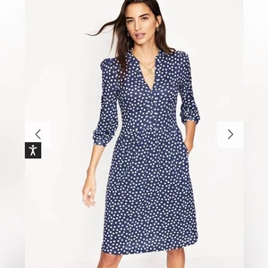 Boden Naomi Jersey Dress Women's Size 4 Navy White Dot Print Long Sleeve Casual - Picture 1 of 11