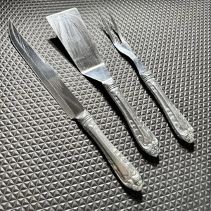 Vintage Dining Serving Utensil Set QUIKUT 3pc Spatula Fork Knife Stainless - USA - Picture 1 of 13