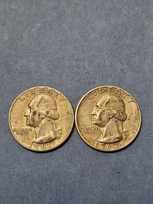 1961 and 1963 Washington Silver Quarters Nice Circulated   - Image 1 of 4