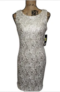 Leslie Fay Sleeveless Gold Sequin Sheath Lined Knee Lngth Dress Womens Sz 8 NWT - Picture 1 of 8