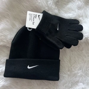 Beanie & Gloves Set for Kids Nike  Black & White Logo Free Shipping - Picture 1 of 3