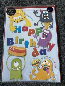 Tarjeta de cumpleaños Monster Deluxe marcas y tarjeta Spencers con imanes de nevera monstruo - Imagen 1 de 1
