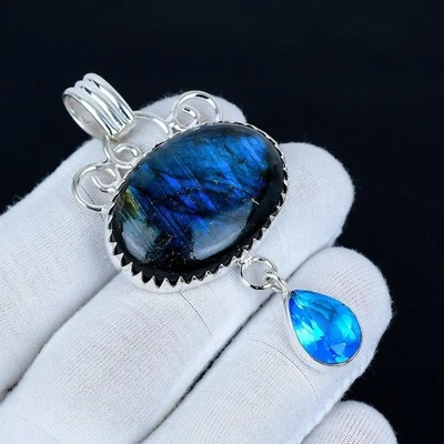 Labradorite, Topaz Gemstone Handmade 925 Sterling Silver Jewelry Wedding Pendant - Image 1 of 4