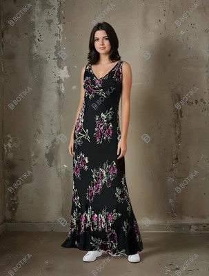Maxi Vestido Vintage Valerie Negro Burnout Terciopelo Floral Cuentas Corte Sesgado 8 Foto 1 de 4