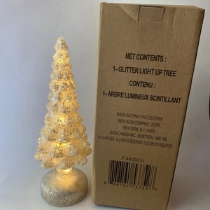 Avon Glitzer beleuchteter Weihnachtsbaum in Box weiß silber Sterne strukturiert Batterie - Bild 1 von 12