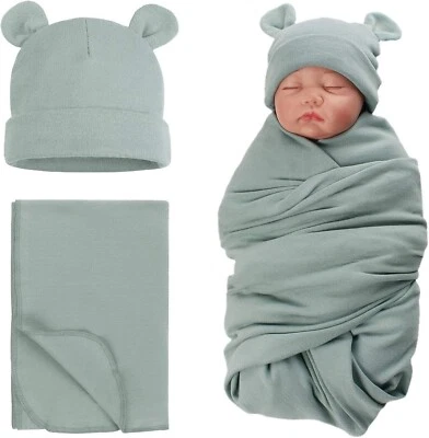 0-3Months Swaddling Blanket for Newborn Baby Infant Swaddle Wrap with Hat Cotton - Image 1 of 4
