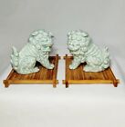 Japanese Celadon Foo Dogs/Shishi Lions Salt & Pepper Shakers On Bamboo Stands