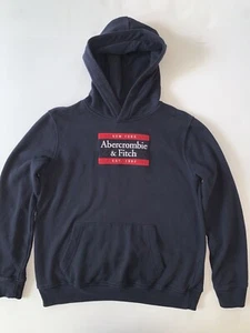 Abercrombie & Fitch Navy Blue Embroidered Hoodie Sweatshirt Unisex Size 15/16 - Picture 1 of 11