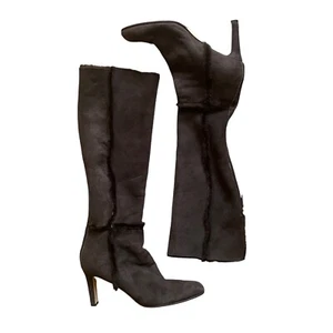 Botas altas de gamuza forradas de piel de oveja Manolo Blahnik de colección 38 marrón - Imagen 1 de 10