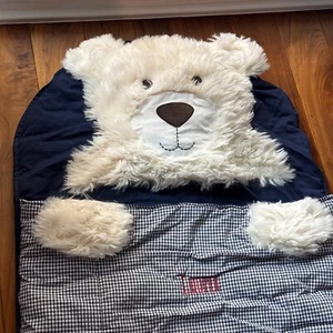 Pottery Barn Kinder Kunstfell Teddybär Schlafsack Gingham blau & weiß 71 x 29 Zoll - Bild 1 von 13