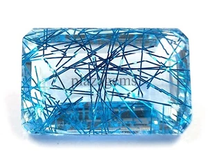 82.85 Ct Blue Rutilated Quartz Emerald Shape EGL Certified Loos Gemstone 5ARB - Picture 1 of 7