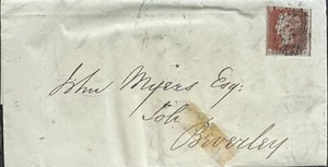 GB QV 1846 CENTAVO ENTERO ROJO IMPERF 'LH' DE YORK A BEVERLEY DT 04 DE MARZO DE 1846 - Imagen 1 de 2