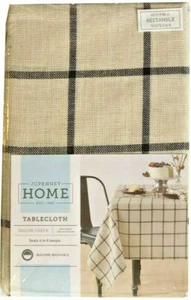 Shiloh Window Pane Cloth Tablecloth Shiloh Check 60x84" Ivory Black Polyester - Picture 1 of 12