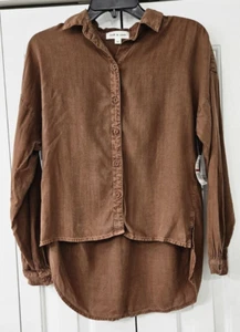 Cloth & Stone Womens Shirt Brown, Button Down High Low Tencel X-Small NWT - Picture 1 of 6