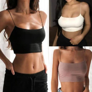 Women Crop Tops T-Shirt Tank Tee Vest Ladies Sleeveless Strappy Bandeau Camisole - Picture 1 of 19
