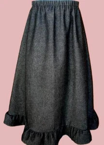 Girl long full skirt denim black jean w/ ruffle modest size 3 4 5 6 7 8 10 12 14 - Picture 1 of 1