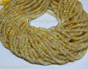 3-4 mm. 100% NATURAL TOP GOLDEN RUTILATED MICRO FACETED BEADS 13"STRAND GEMSTONE - Picture 1 of 3
