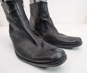 Men's Playboy Black Leather Side Zip Ankle Boots EUR 43 US 9 Hand Made - Picture 1 of 17