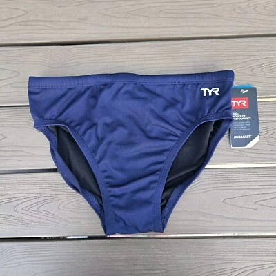 TYR Durafast Men's Solid Navy Drawstring Racer Swimwear Briefs Size 30 NEW - Image 1 of 3