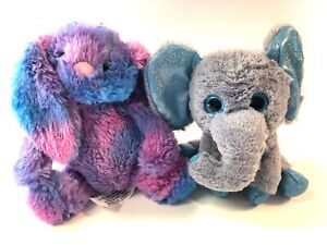 Lot of 2 Stuffed Plush Toys 2016 MGS Group Gray Elephant & Tie Dye Floppy Rabbit