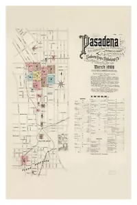 Pasadena 1888 Sanborn Map, Exquisitely Detailed Map - Poster - Picture 1 of 8