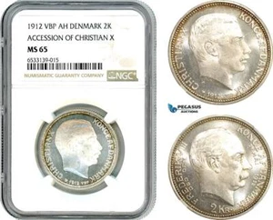 AI430, Denmark, Christian X Accession, 2 Kroner 1912 VBP, Copenhagen, NGC MS65 - Picture 1 of 1