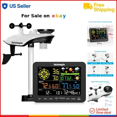 Wireless Indoor Outdoor Weather Station with Rain Gauge Wind Speed Forecast - Image 1 of 4