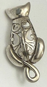 Filigrane KATZE Anstecknadel Brosche 1,25” lang 0,65” breit Sterling Silber 925 Vintage - Bild 1 von 11