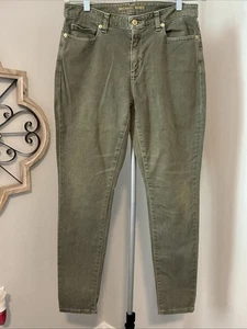 Michael Kors Izzy Cropped Skinny Mid Rise Jeans Size 10 Safari Green Washed - Picture 1 of 11