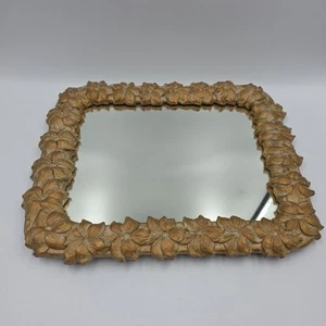 Syroco Holz Spiegel floral gerahmt 12"x10" Vintage MCM detailliert Landhaus Oma - Bild 1 von 10