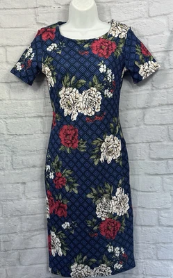 Fever Fish Bodycon Dress Jersey Size 10 Blue Red Mix Floral Cottagecore Summer — 第 1/4 张图片