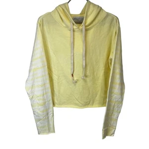 Wildfox Sunny Yellow Cropped Hoodie Sweatshirt with White Tye Dye Sleeves SZ L - Picture 1 of 8
